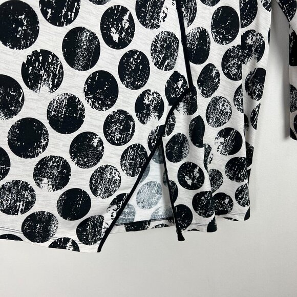 Comfy USA‎ Tunic Top Womens XL Black Beige Polka Dot Circle Print Artsy Slit - Picture 5 of 9